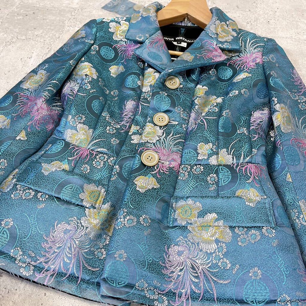 極美品 22ss JUNYA WATANABE ジュンヤワタナベ コムデギャルソン 花 ジャガード ジャケット ちりめん 和柄 青 S レディース_画像2