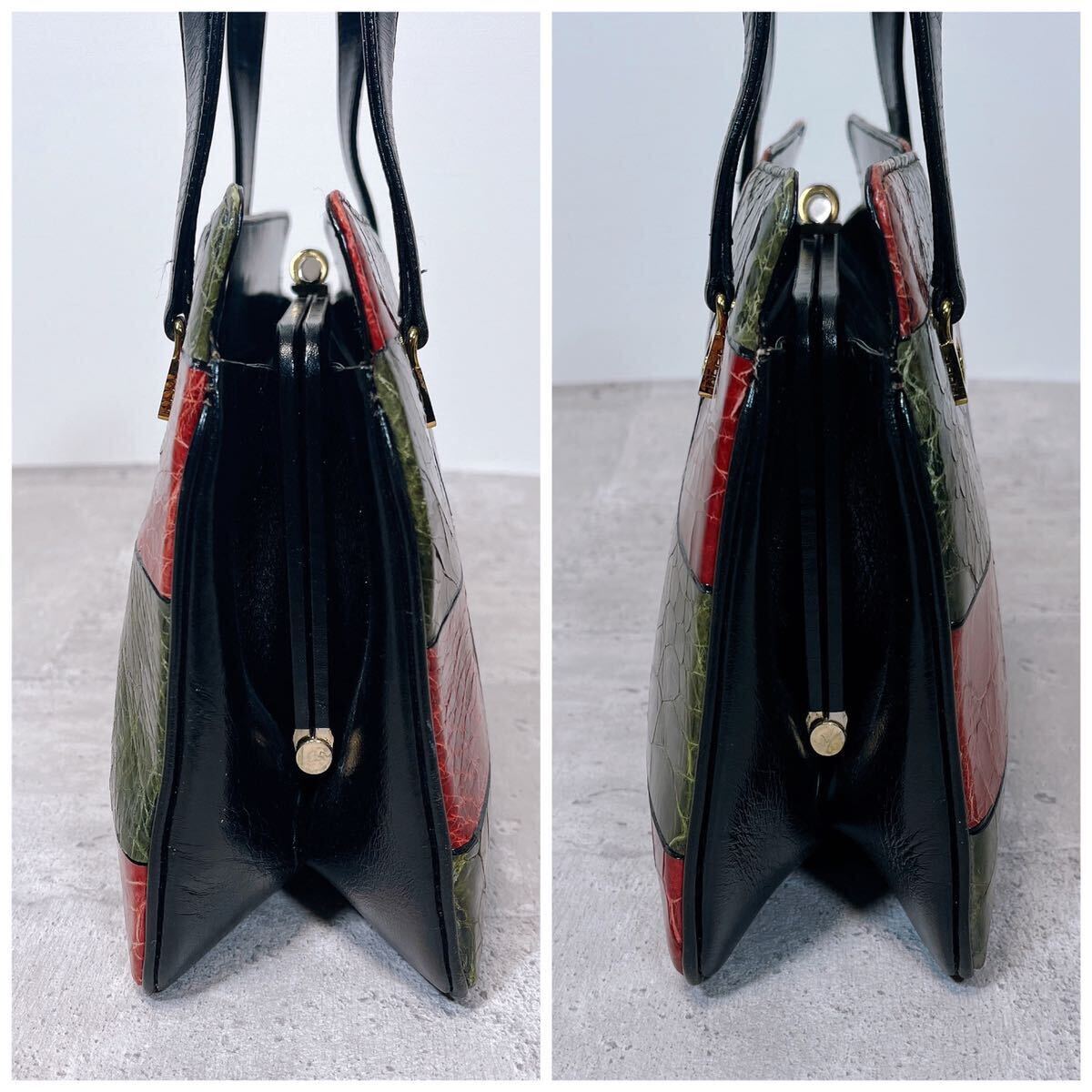 極美品 ハンドバッグ クロコダイルレザー パッチワーク フォーマルバッグ 本革 レザー 和装 和装バッグ 1円の画像6