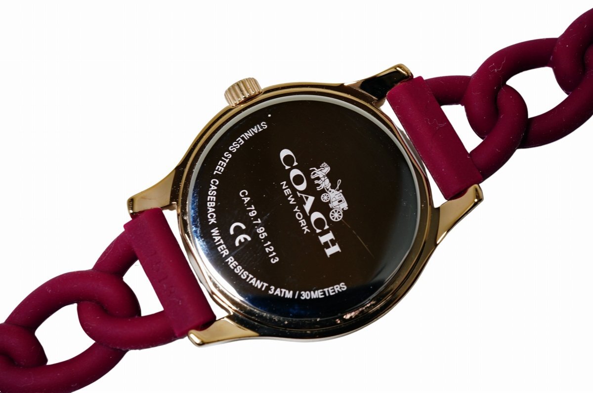 1円 COACH コーチ レディース 腕時計 ボルドー 中古美品 迅速対応 作動OK 電池新品 アンティーク ビンテージの画像6