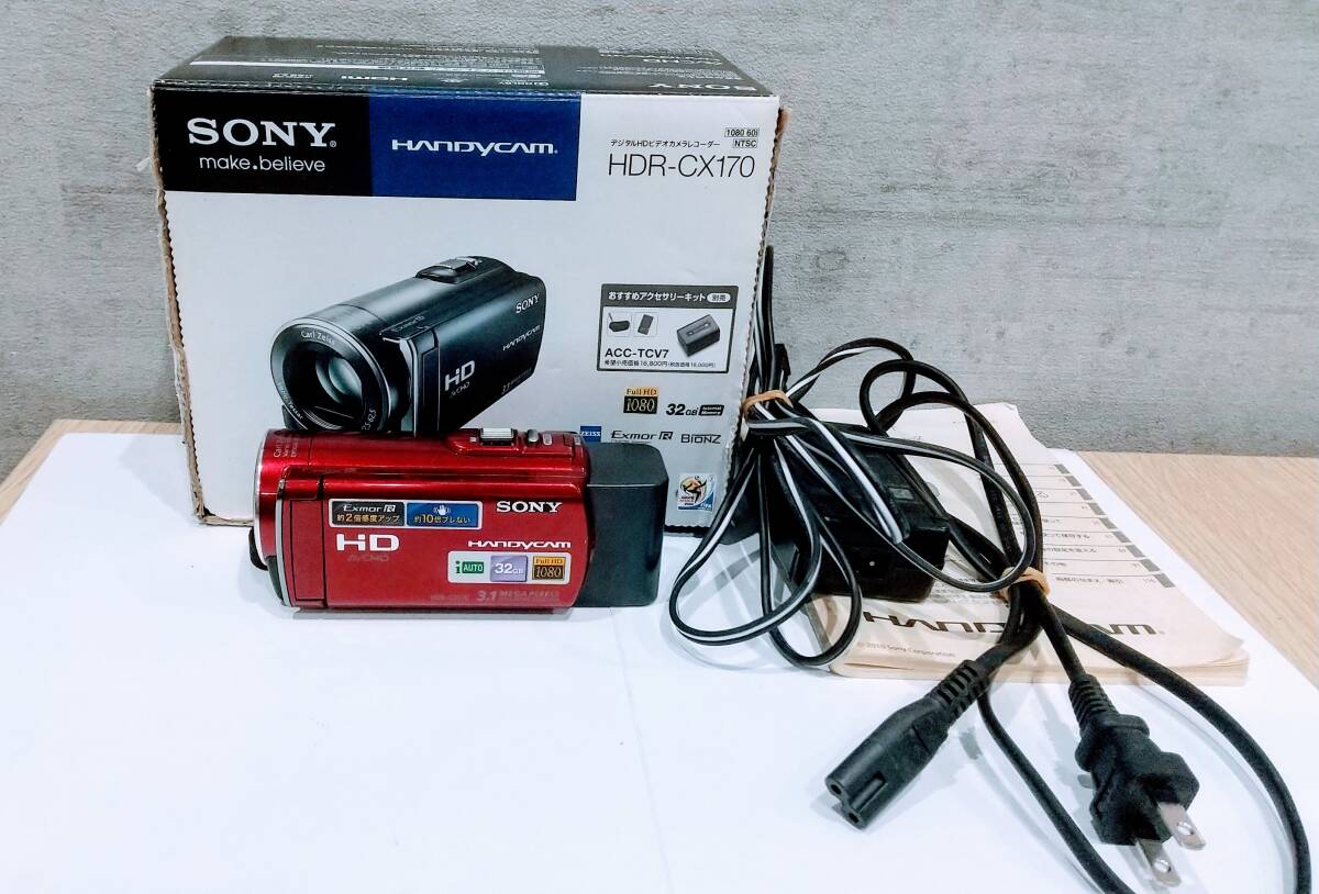 #Y9117【美品/稼働品】 SONY ソニー Handycam ハンディカム ビデオカメラ HDR-CX170 RED レッドの画像1