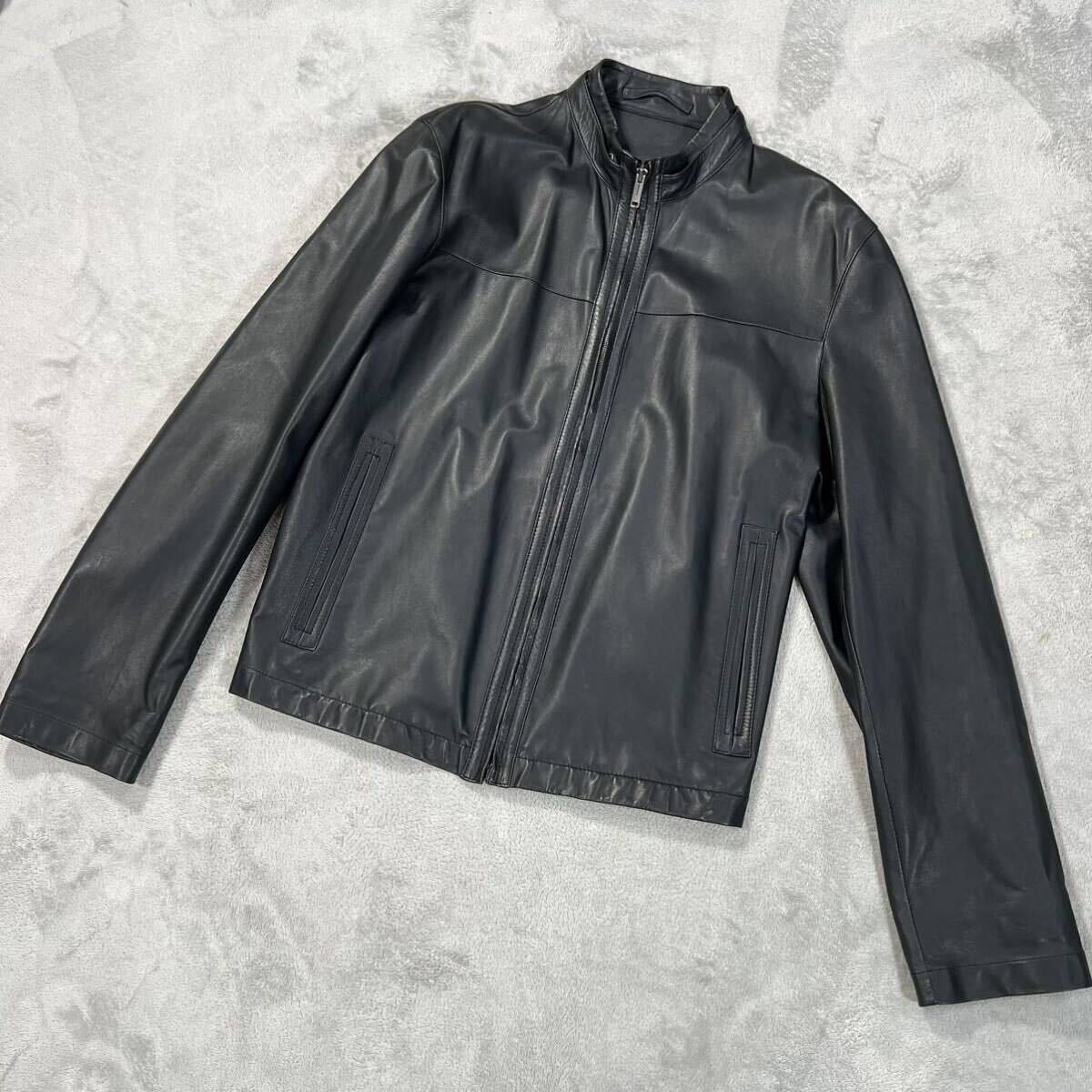 1円 極美品 ジーゼニア Z Zegna レザージャケット ライダースジャケット シングル 黒 Sサイズ 7407の画像1