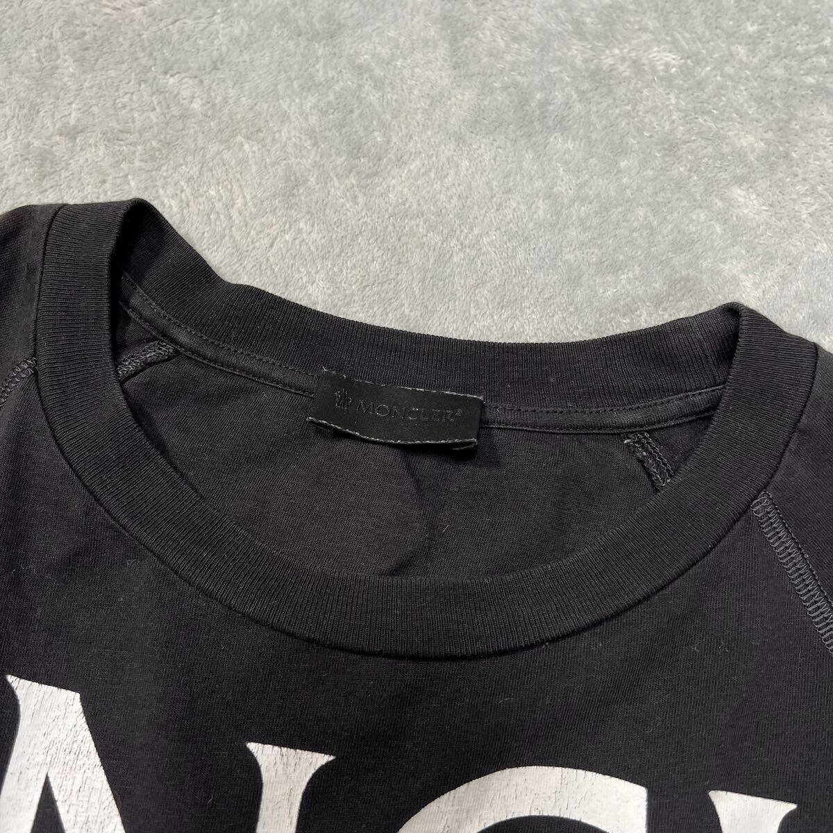 1円〜 MONCLER モンクレール ビッグロゴ 半袖Tシャツ ブラック Sサイズの画像2