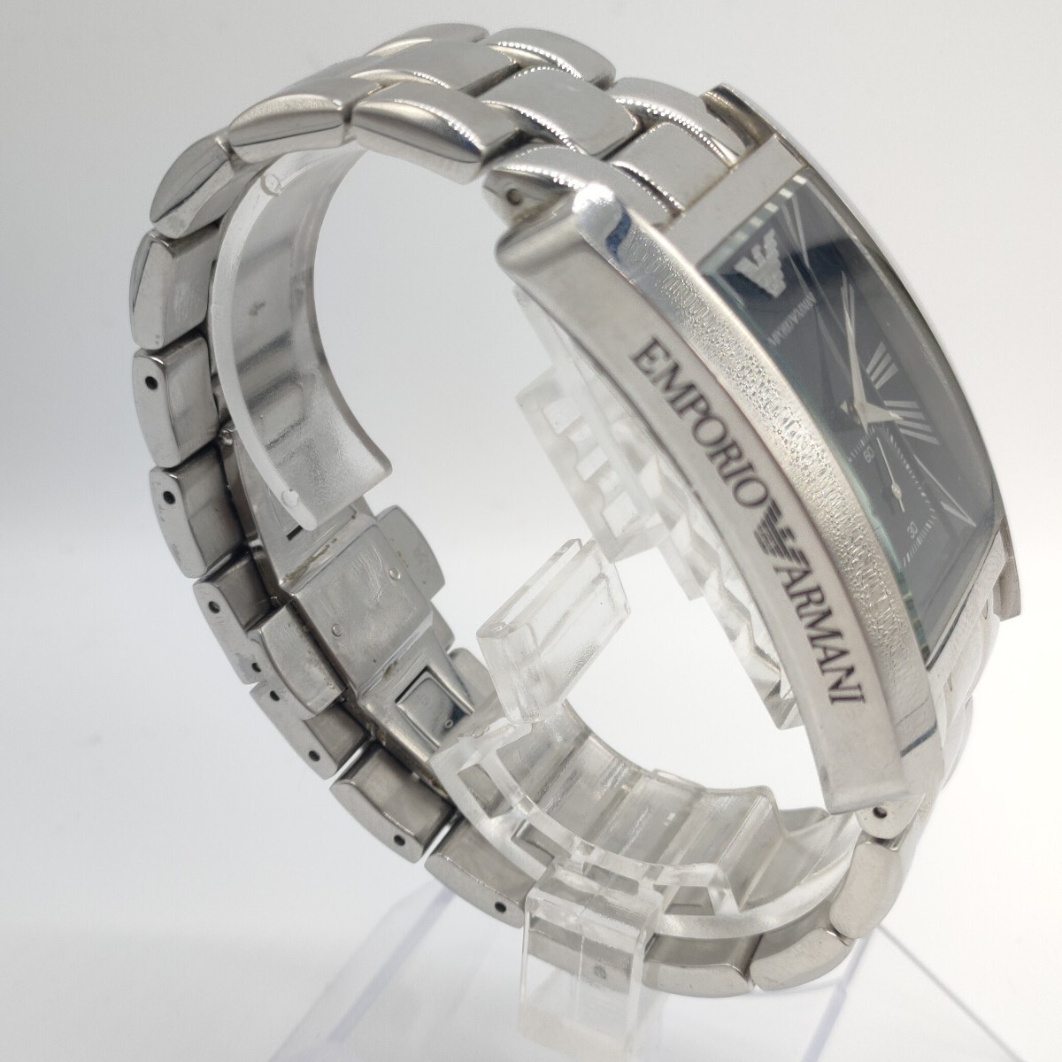 127 EMPORIO ARMANI メンズ 腕時計 時計 エンポリオ アルマーニ AR-0156 スモセコ スクエア クォーツ クオーツ QUARTZ 黒文字盤 SCH_画像4