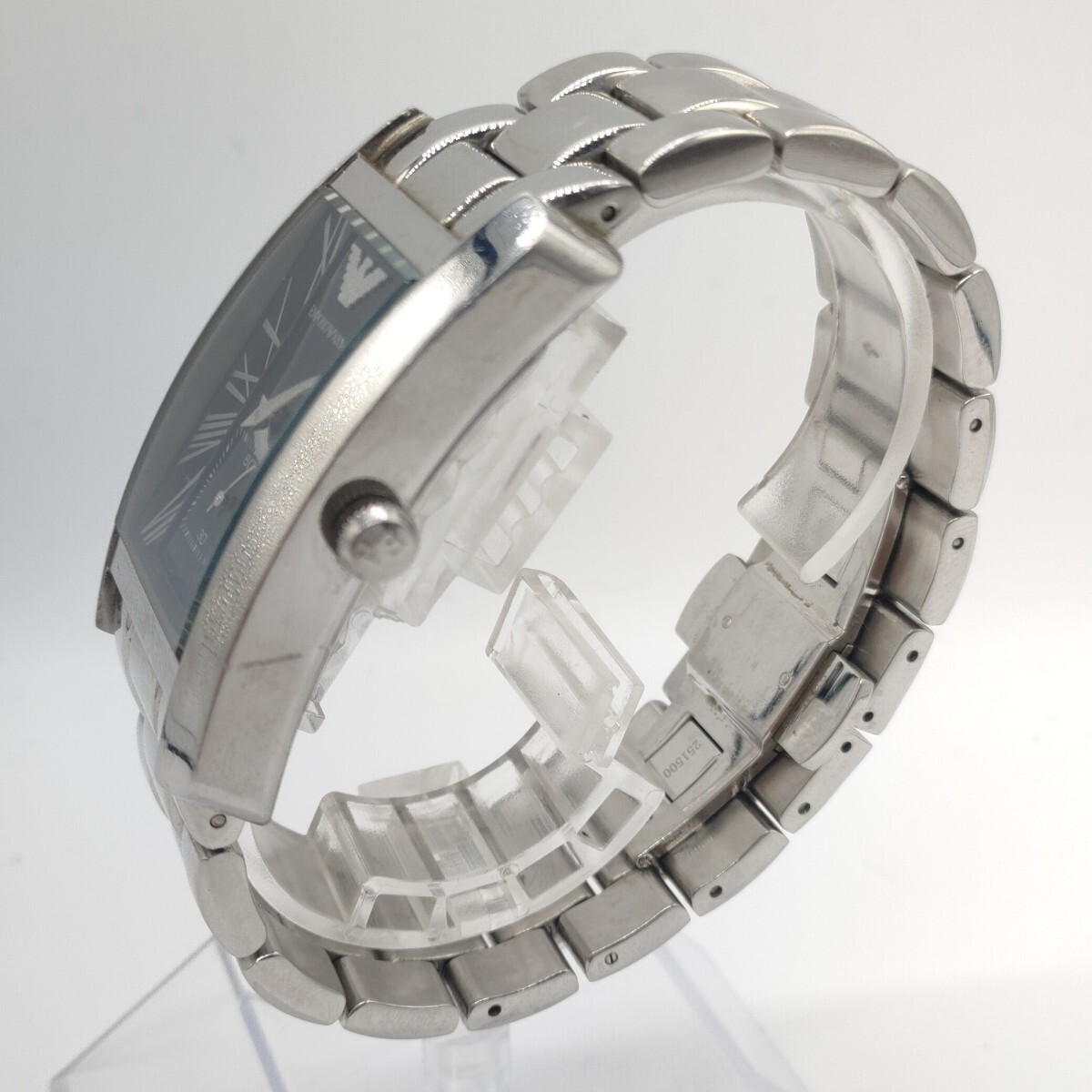 127 EMPORIO ARMANI メンズ 腕時計 時計 エンポリオ アルマーニ AR-0156 スモセコ スクエア クォーツ クオーツ QUARTZ 黒文字盤 SCH_画像3