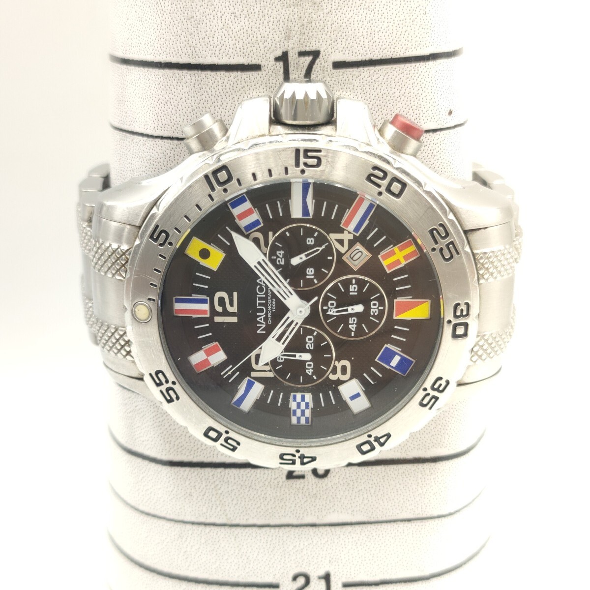 103 NAUTICA メンズ 腕時計 時計 ノーティカ A29512 クロノグラフ 黒文字盤 クオーツ クォーツ QUARTZ 3針 アナログ デイト ステンレス SCの画像6