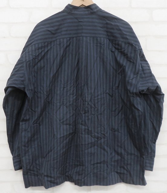 8T1133/イッセイミヤケ 長袖オーバーサイズバンドカラーストライプシャツ 日本製 ISSEY MIYAKEの画像3