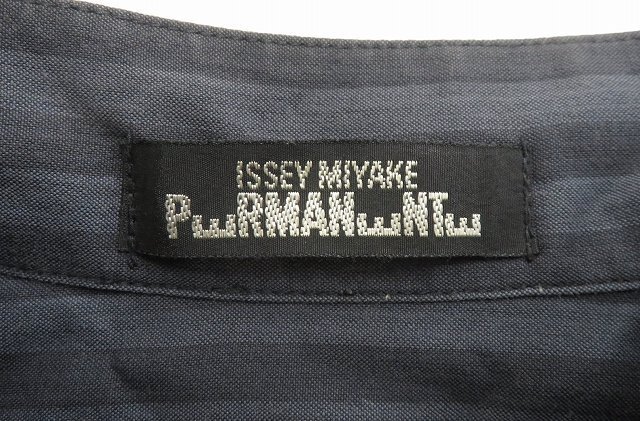8T1133/イッセイミヤケ 長袖オーバーサイズバンドカラーストライプシャツ 日本製 ISSEY MIYAKEの画像4