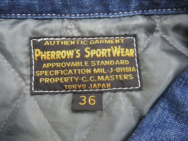 8T1341/PHERROW\'S Denim Army shirt jacket 18W-PASJ1 Fellows cotton inside quilt jacket 