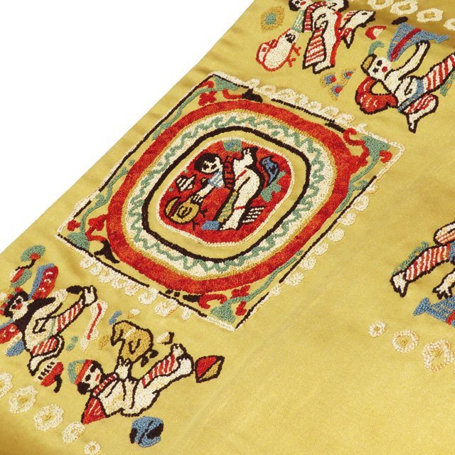 ★きもの北條★ 相良刺繍 中国刺繍 お太鼓柄 中古 正絹 袋帯 T650-9の画像6
