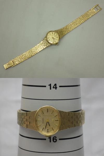 1円～ 稼働品 OMEGA オメガ レディース オーバル 手巻き ゴールドカラー 腕時計 純正ベルトの画像10