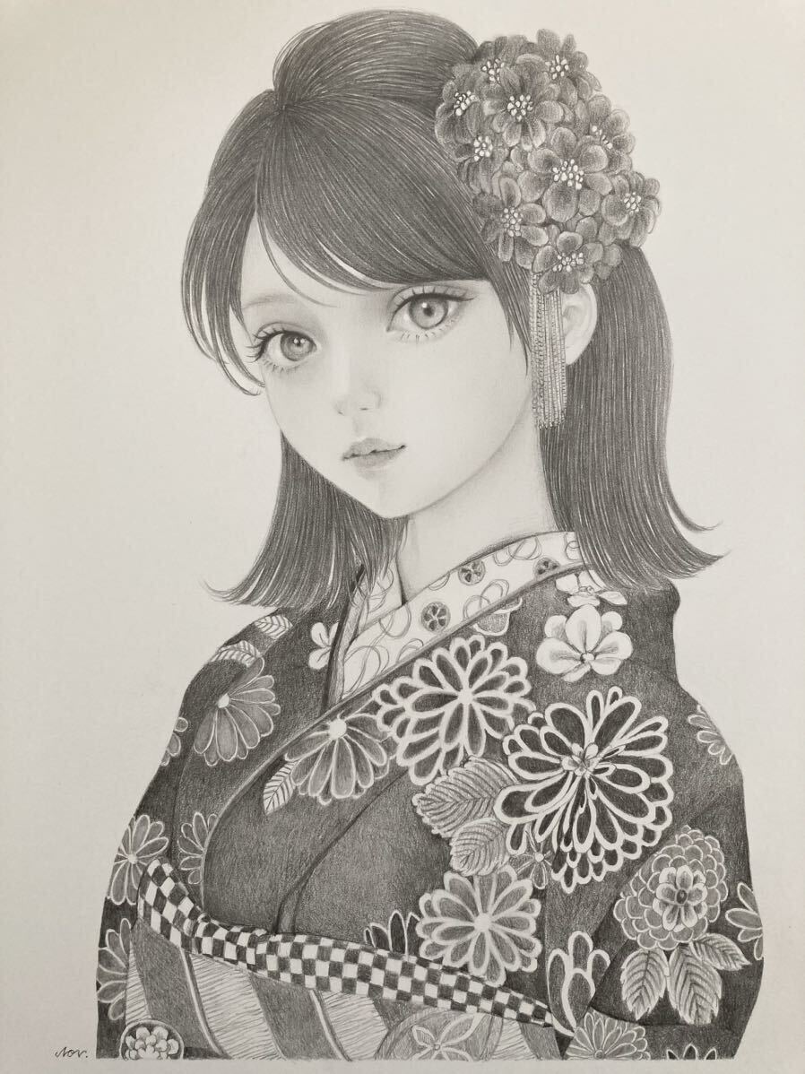 【手描きイラスト／鉛筆画 】A4絵画 人物画 ドール _画像3