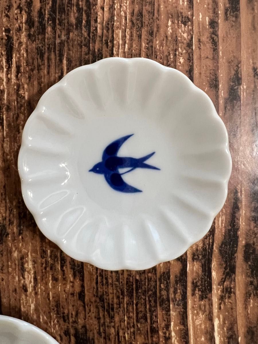 花型 ツバメ柄 小皿5枚 青×白 10cm 和洋食食器 醤油皿 美濃焼 オシャレ