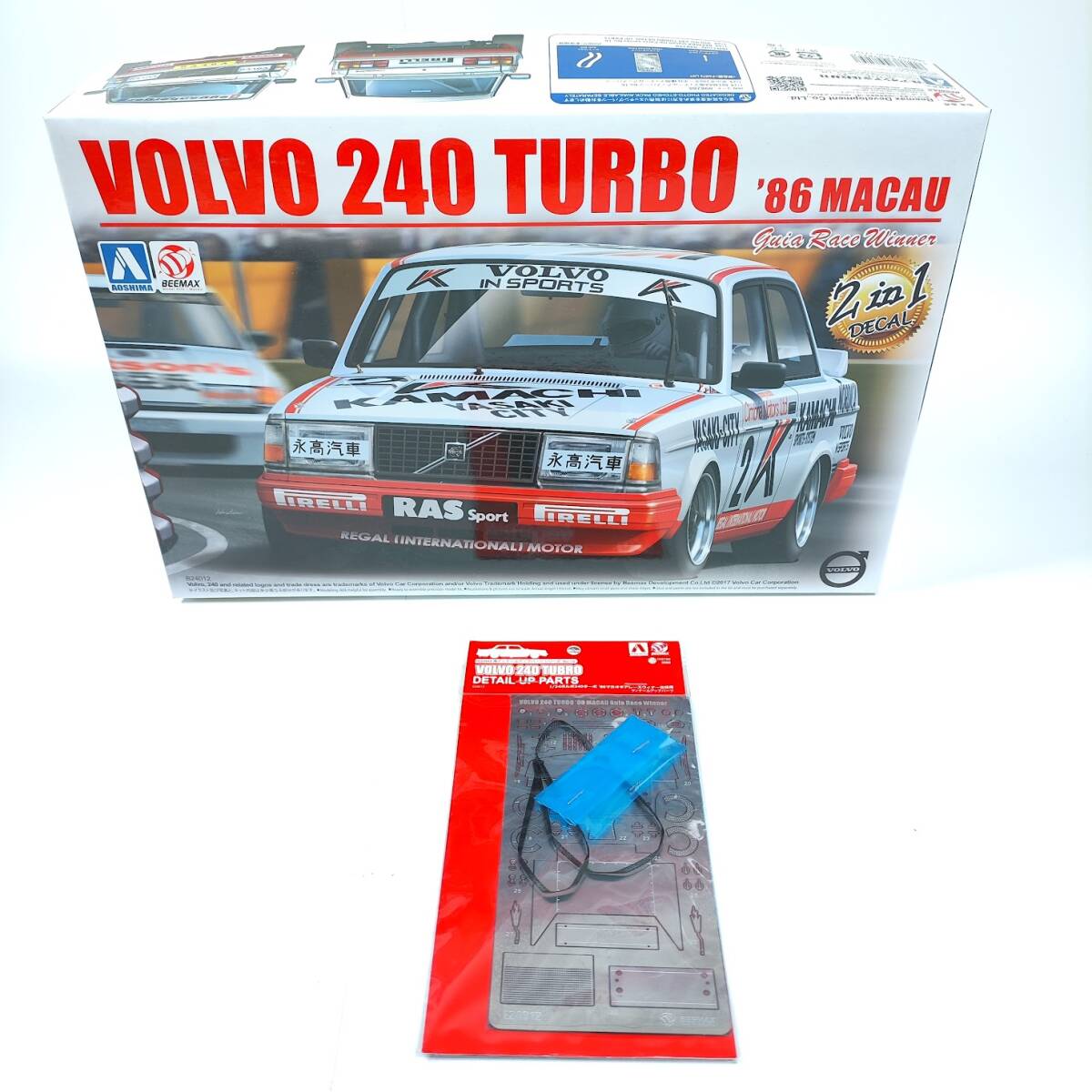 未組立おまけ付 アオシマ 1/24 ボルボ 240 ターボ 1986 マカオギアレースウィナー仕様 VOLVO 240 TURBO BEEMAX エッチングパーツ付の画像1