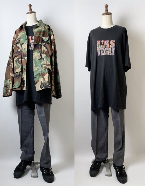 ★【90s USA製 XL 両面プリント オーバーサイズ】ビンテージ BAY SIDE ベイサイド Las Vegas ラスベガス ブラック 半袖 Tシャツ XL_画像4