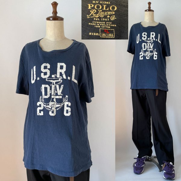 ★【国内正規品 ヴィンテージデザイン】POLO RALPH LAUREN ポロ ラルフローレン コットン100％ USRL U.S.R.L. 半袖 Tシャツ XL ネイビー_画像1