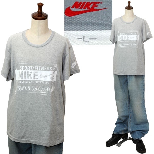 【希少 日本製 国産品 国内正規品】90s ビンテージ NIKE ナイキ オールドデザイン SPORT/FITNESS Tシャツ サイズL グレー系_画像1