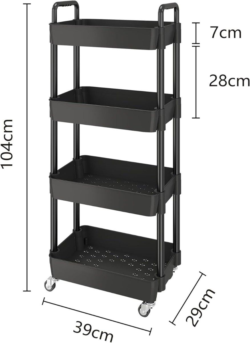 キャスター付き4段ワゴン　ブラック