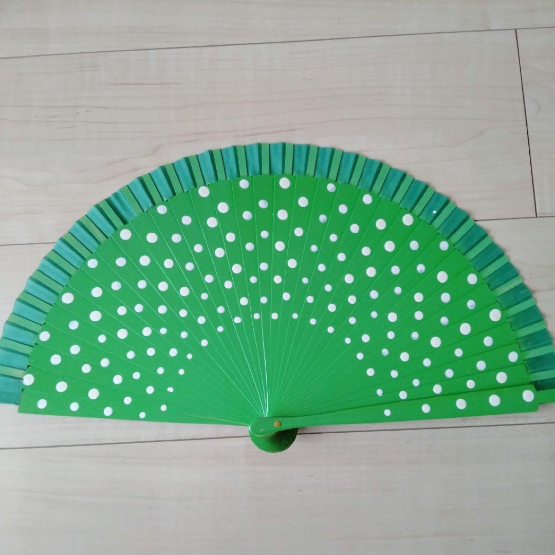  flamenco abanico fan fan Dance ballet polka dot dot green both sides wooden 