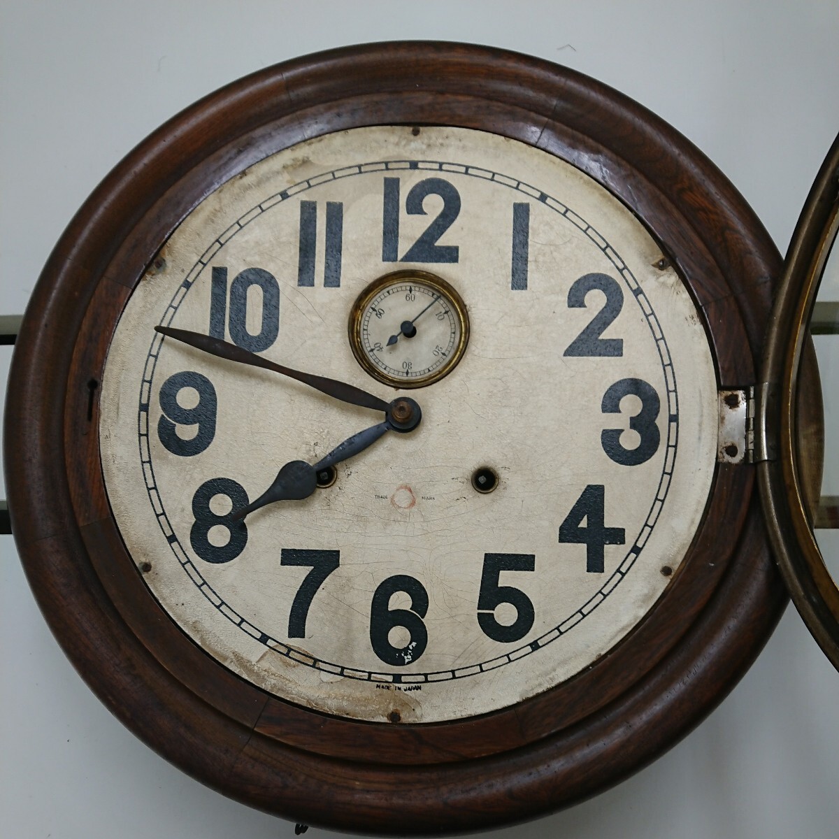 【1950年代】調整済 動作品 柱時計 掛時計 ミカヅキ印 大日本保険堂號 丸時計 TRADE MARK ボンボン時計の画像3