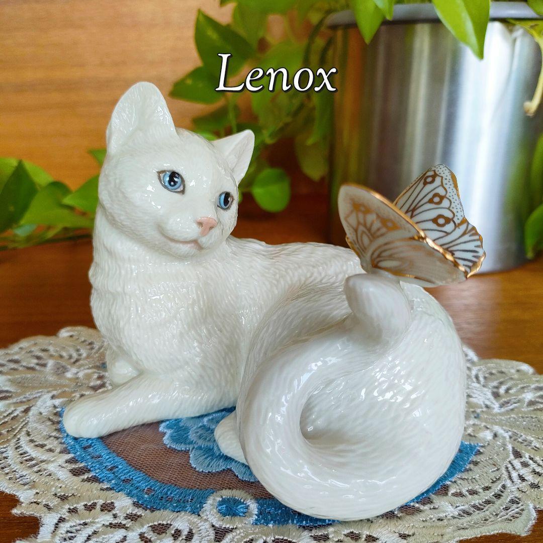大きなサイズ レノックス LENOX ペルシャ猫 陶器 置物 キャット 蝶 美品 エンチャントメント 24Kゴールド 装飾 CAT 廃盤品 希少品_画像1