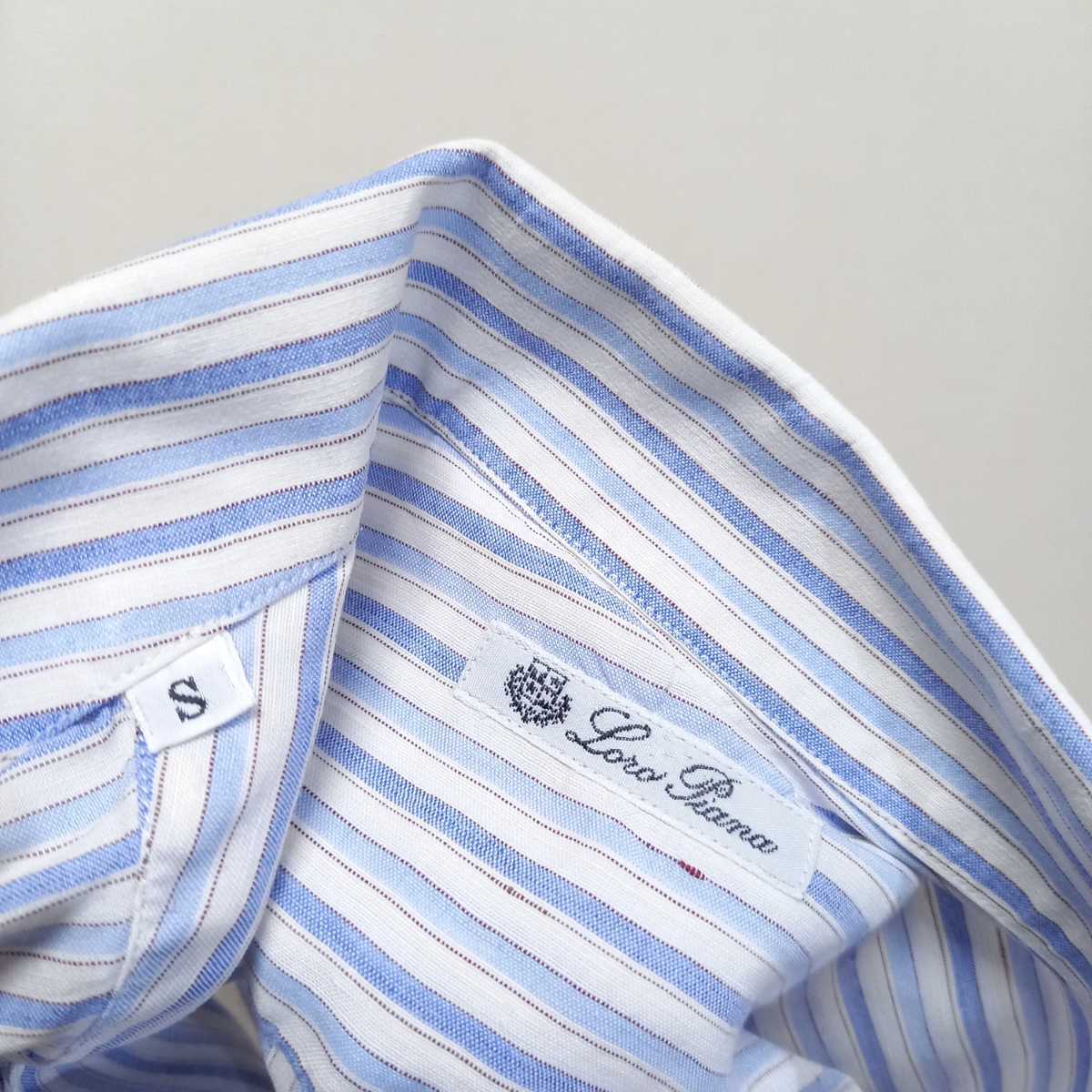 イタリア製 ロロピアーナ ワンピースカラー 綿麻 ストライプ シャツ メンズ S スーツ ドレスシャツ リネンシャツ イタリアンカラー の画像10