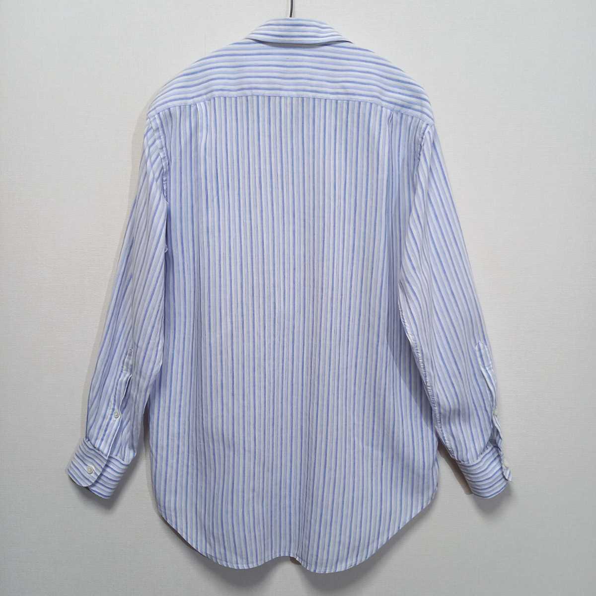 イタリア製 ロロピアーナ ワンピースカラー 綿麻 ストライプ シャツ メンズ S スーツ ドレスシャツ リネンシャツ イタリアンカラー の画像9