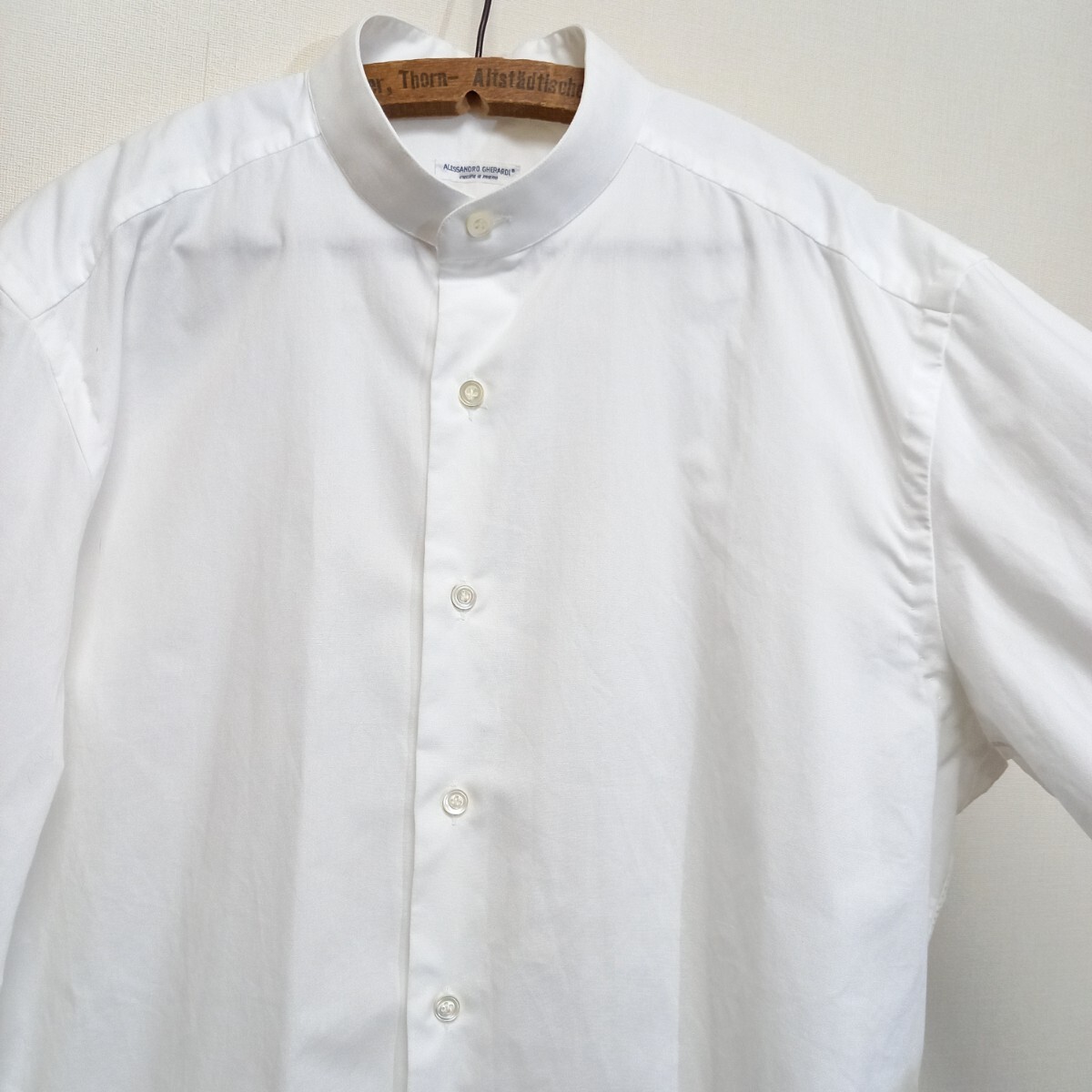 《美品 / ロイヤルオックスフォード》伊製 ALESSANDRO GHERARDI バンドカラー ホワイトシャツ メンズ 40-15 3/4 白シャツ ドレスシャツ_画像1