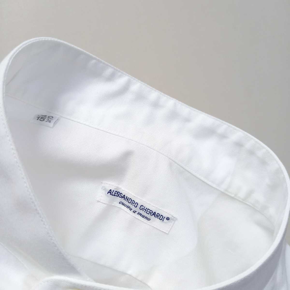 《美品 / ロイヤルオックスフォード》伊製 ALESSANDRO GHERARDI バンドカラー ホワイトシャツ メンズ 40-15 3/4 白シャツ ドレスシャツ_画像10