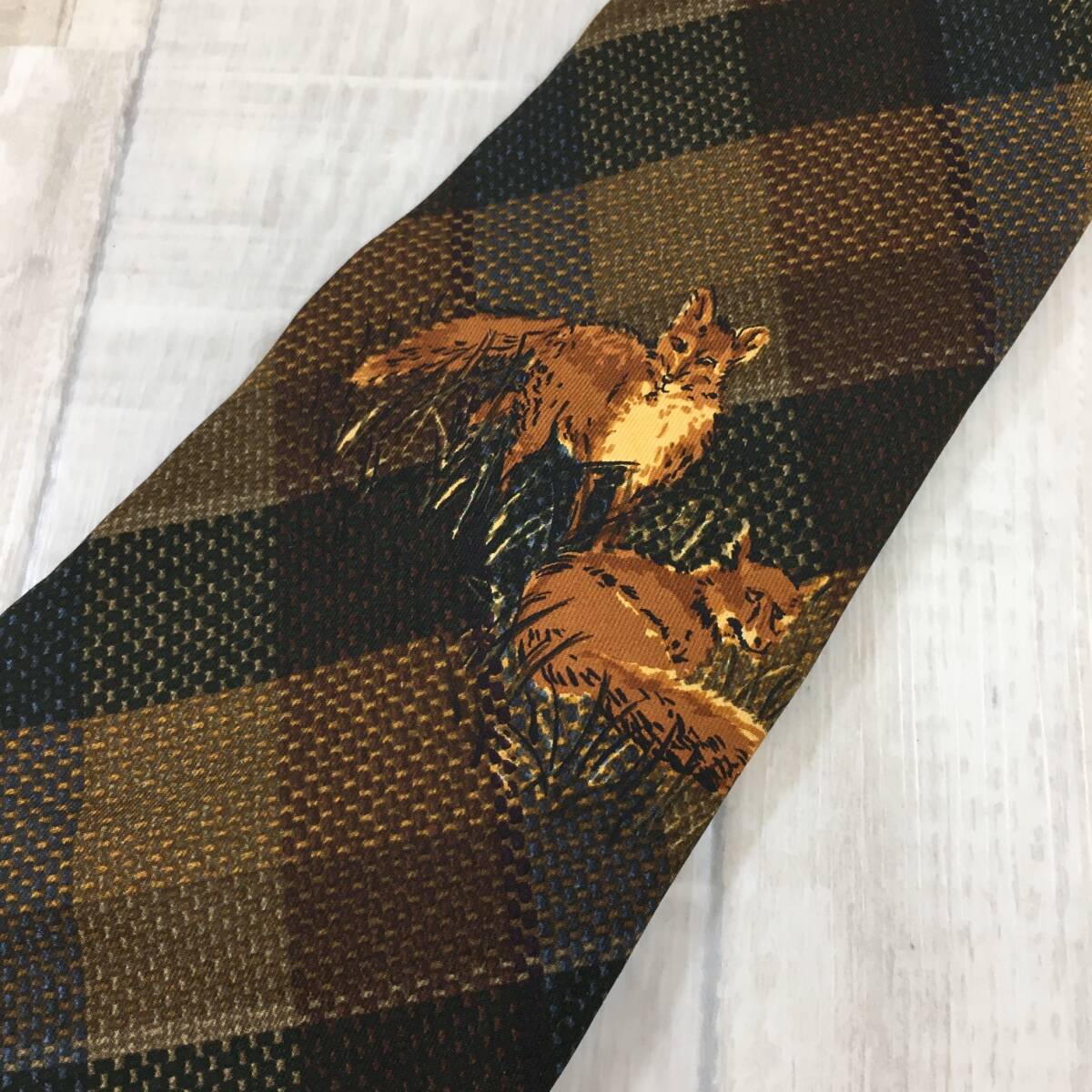 KZ8137*RalphLauren : 90\'s Old fox pattern silk necktie * brown group check pattern Old Ralph Lauren 