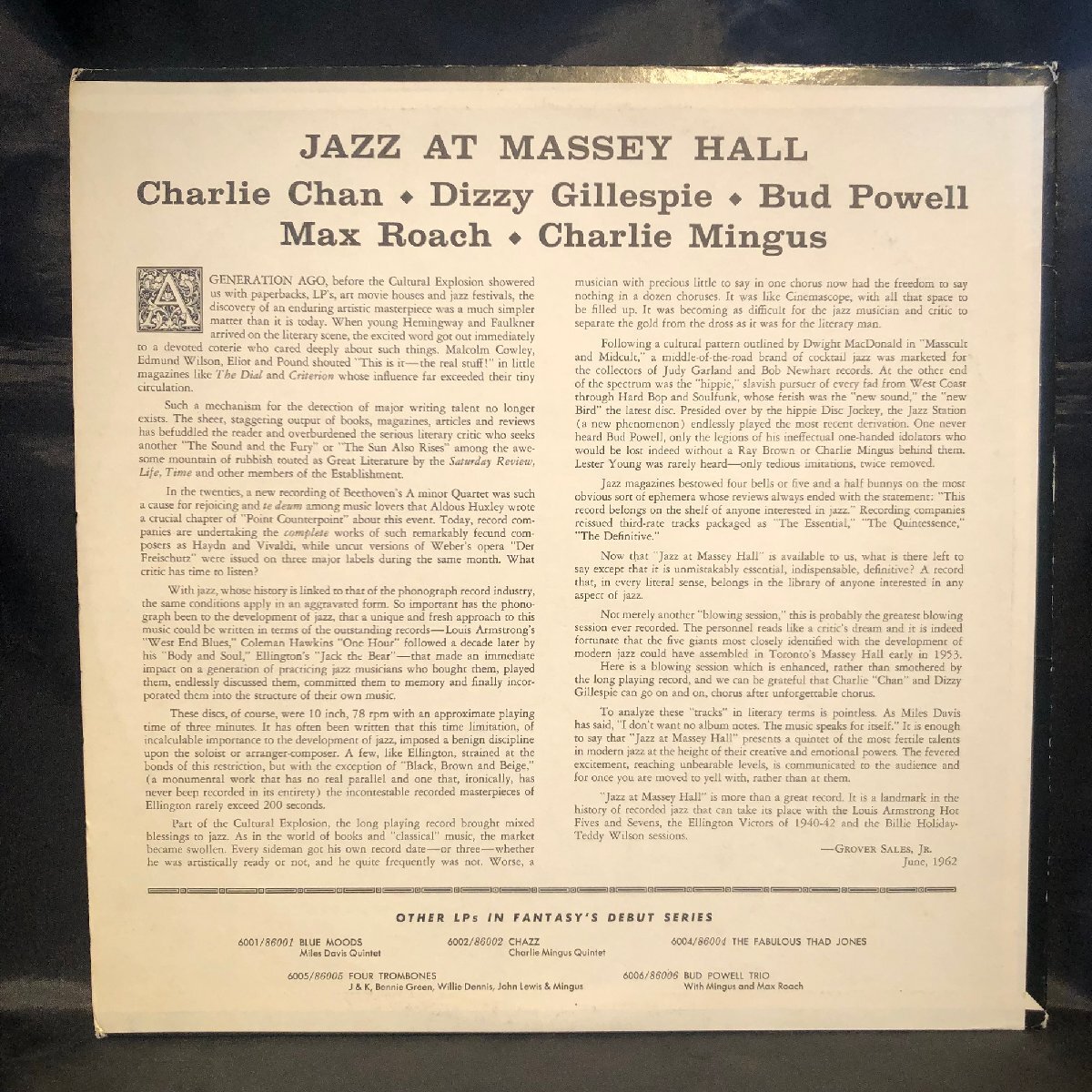 Charlie Chan Dizzy Gillespie Bud Powell Max Roach Charlie Mingus / Jazz At Massey Hall LP Fantasy_画像2