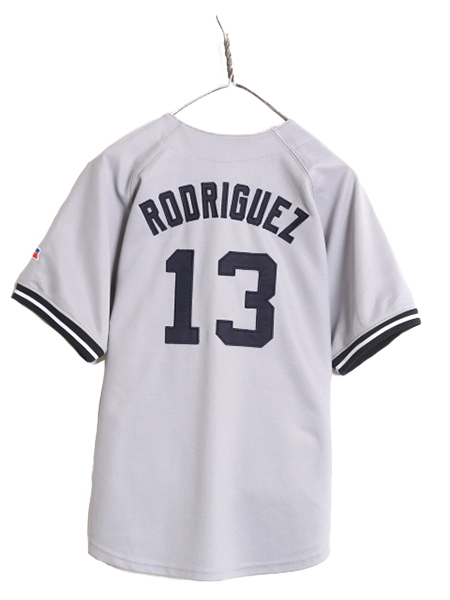 90s MLB オフィシャル ラッセル ヤンキース ベースボール シャツ メンズ S 程 ユニフォーム 半袖シャツ ゲームシャツ メジャーリーグ 野球の画像7