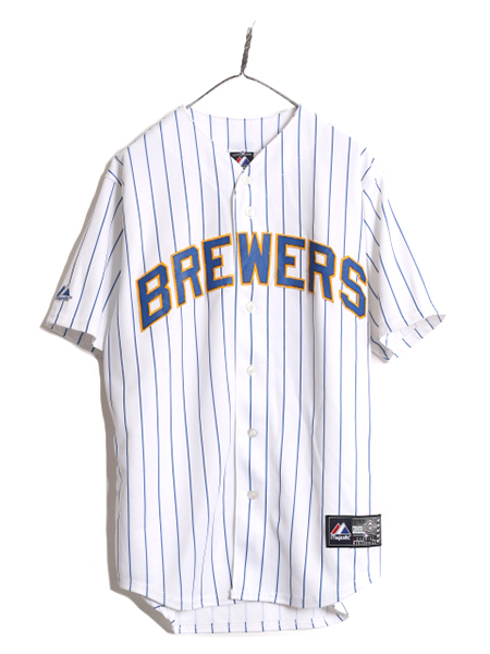 MLB オフィシャル Majestic ブルワーズ ベースボール シャツ メンズ M / 古着 ユニフォーム ゲームシャツ メジャーリーグ 半袖シャツ 野球