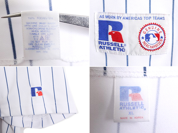 90s MLB オフィシャル ラッセル ヤンキース ベースボール シャツ メンズ XL / ユニフォーム 半袖シャツ ゲームシャツ メジャーリーグ 野球_画像4