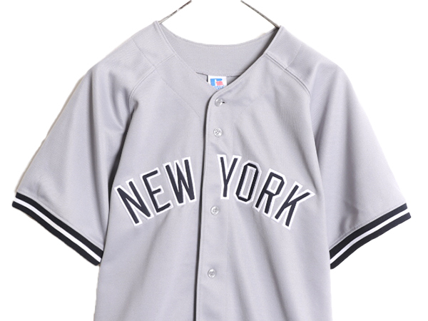 90s MLB オフィシャル ラッセル ヤンキース ベースボール シャツ メンズ S 程 ユニフォーム 半袖シャツ ゲームシャツ メジャーリーグ 野球の画像2
