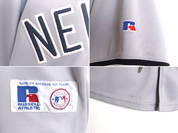 90s MLB オフィシャル ラッセル ヤンキース ベースボール シャツ メンズ S 程 ユニフォーム 半袖シャツ ゲームシャツ メジャーリーグ 野球の画像4