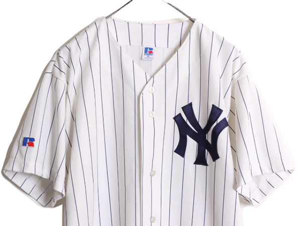 90s MLB オフィシャル ラッセル ヤンキース ベースボール シャツ メンズ XL / ユニフォーム 半袖シャツ ゲームシャツ メジャーリーグ 野球_画像2