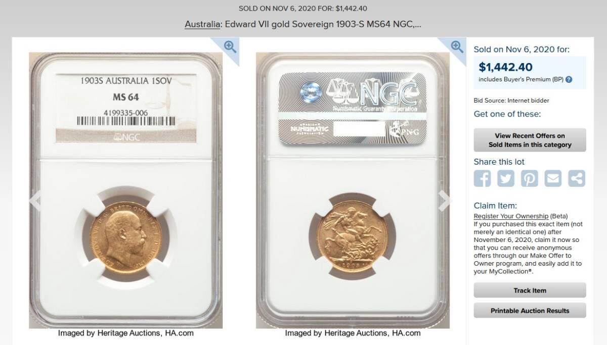 【破格！世界で2番目の1910年Sエドワード7世ソブリン金貨】オーストラリア Sovereign MS64（PCGS）_画像10