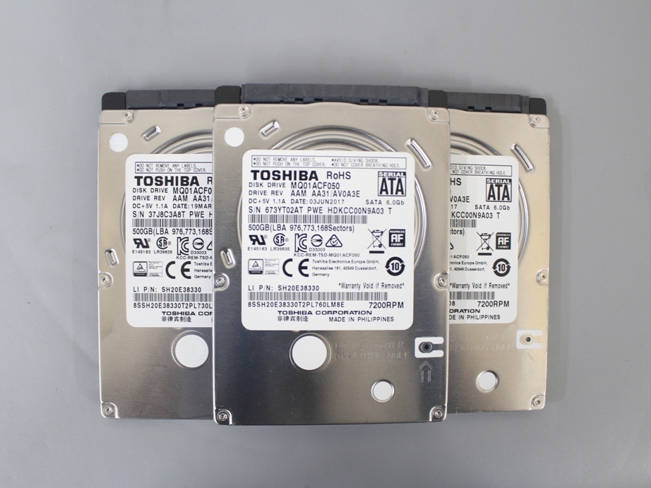 ●即決 ★TOSHIBA★MQ01ACF050■SATA 2.5インチ 7200rpm 7mm 500GB×3個セット 動作確認済み〇_画像1