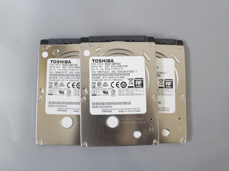 ●即決 ★TOSHIBA★MQ01ABF050■SATA 2.5インチ 5400rpm 7mm 500GB×3個セット 動作確認済み〇_画像1