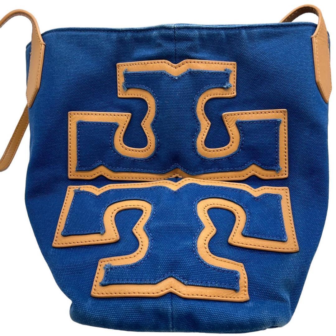 TORYBURCH トリーバーチ　s42　デカロゴ　キャンバス　トートバッグ　青