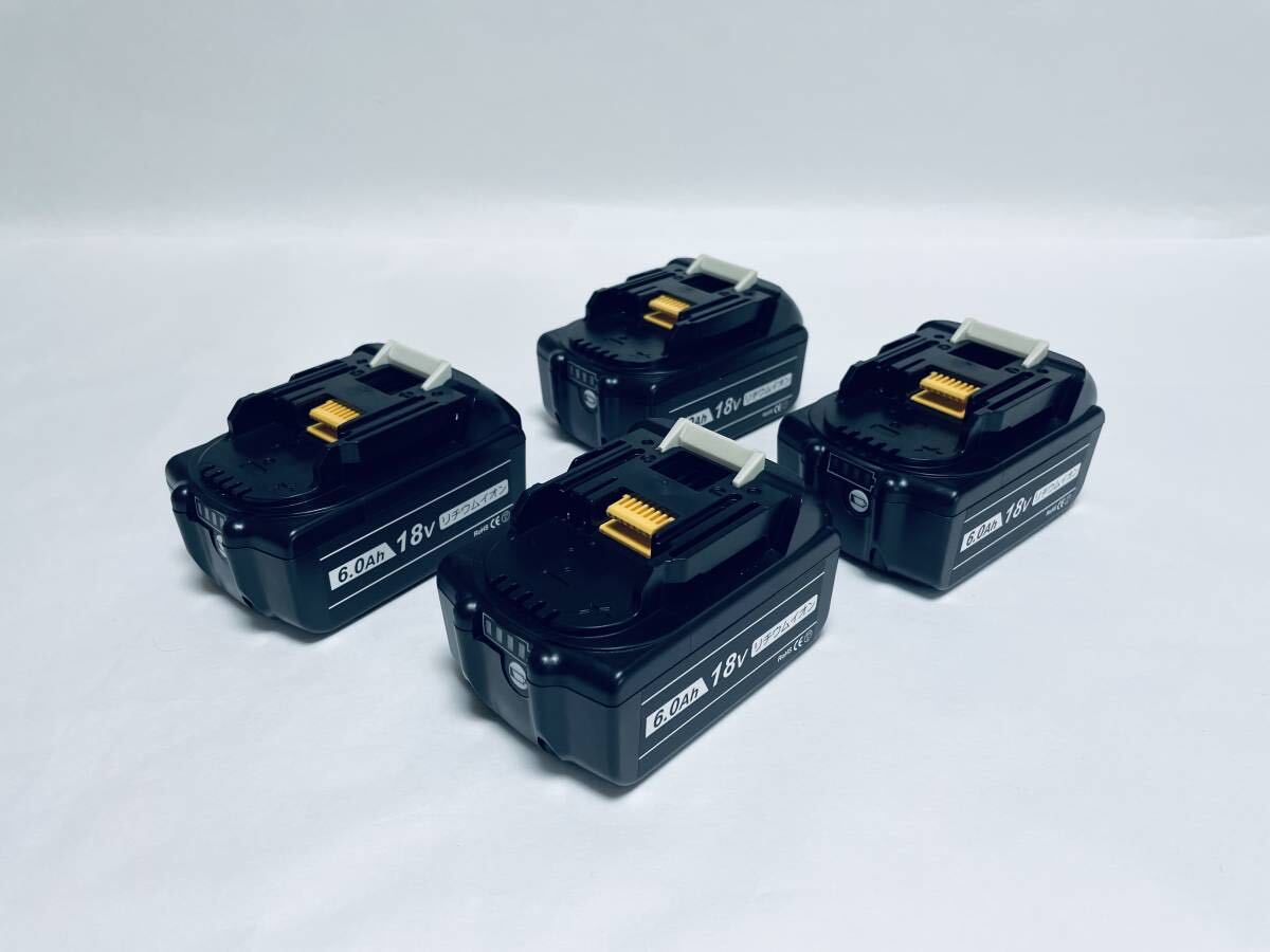 送料無料 新品 4個 18V BL1860b 残量表示 マキタ 互換 バッテリー 6.0Ah LED残量表示 純正充電器対応【4個セット】