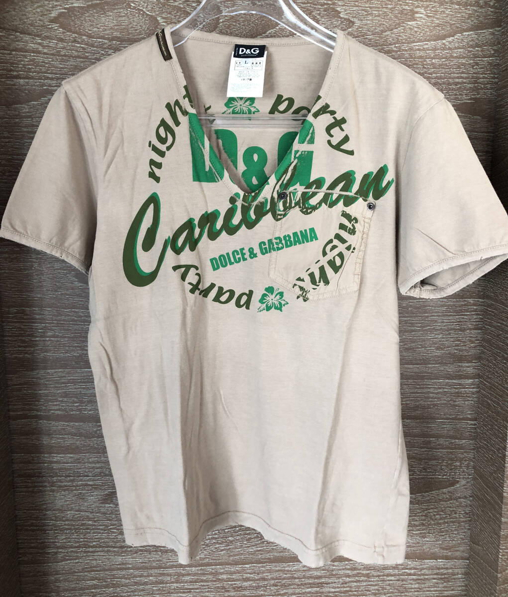 D&G ドルチェ&ガッバーナ DOLCE&GABBANA メンズ Tシャツ Vネック Lサイズ_画像1