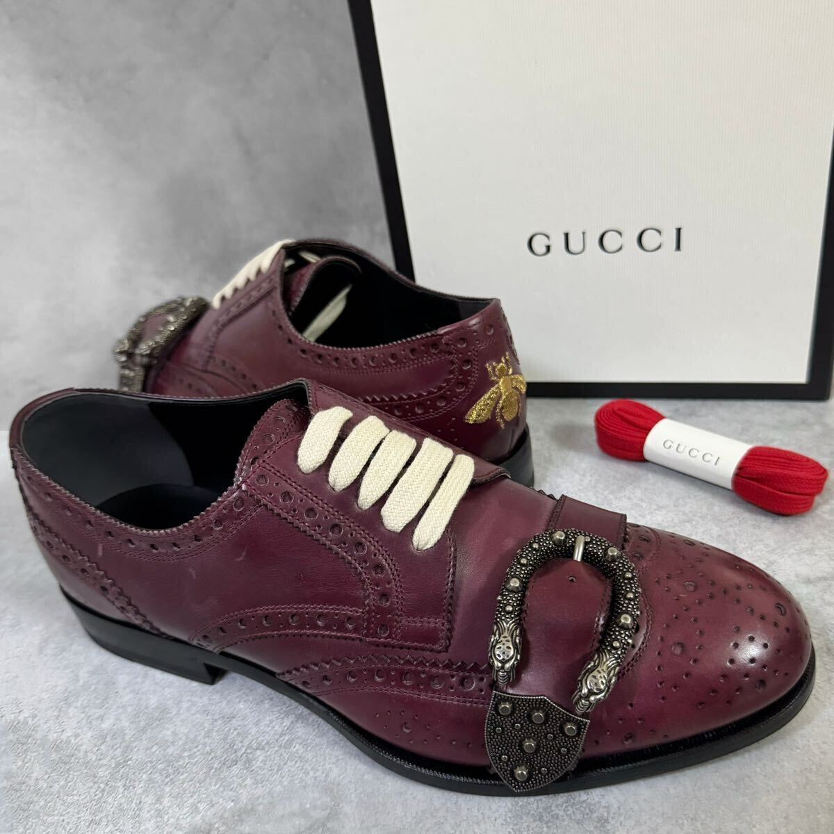 * превосходный товар / оценка завершено стандартный товар *GUCCI Gucci Dio nyusos кожа платье обувь US7 25cm бордо 496266 Queercore brogue мужской кожа обувь 