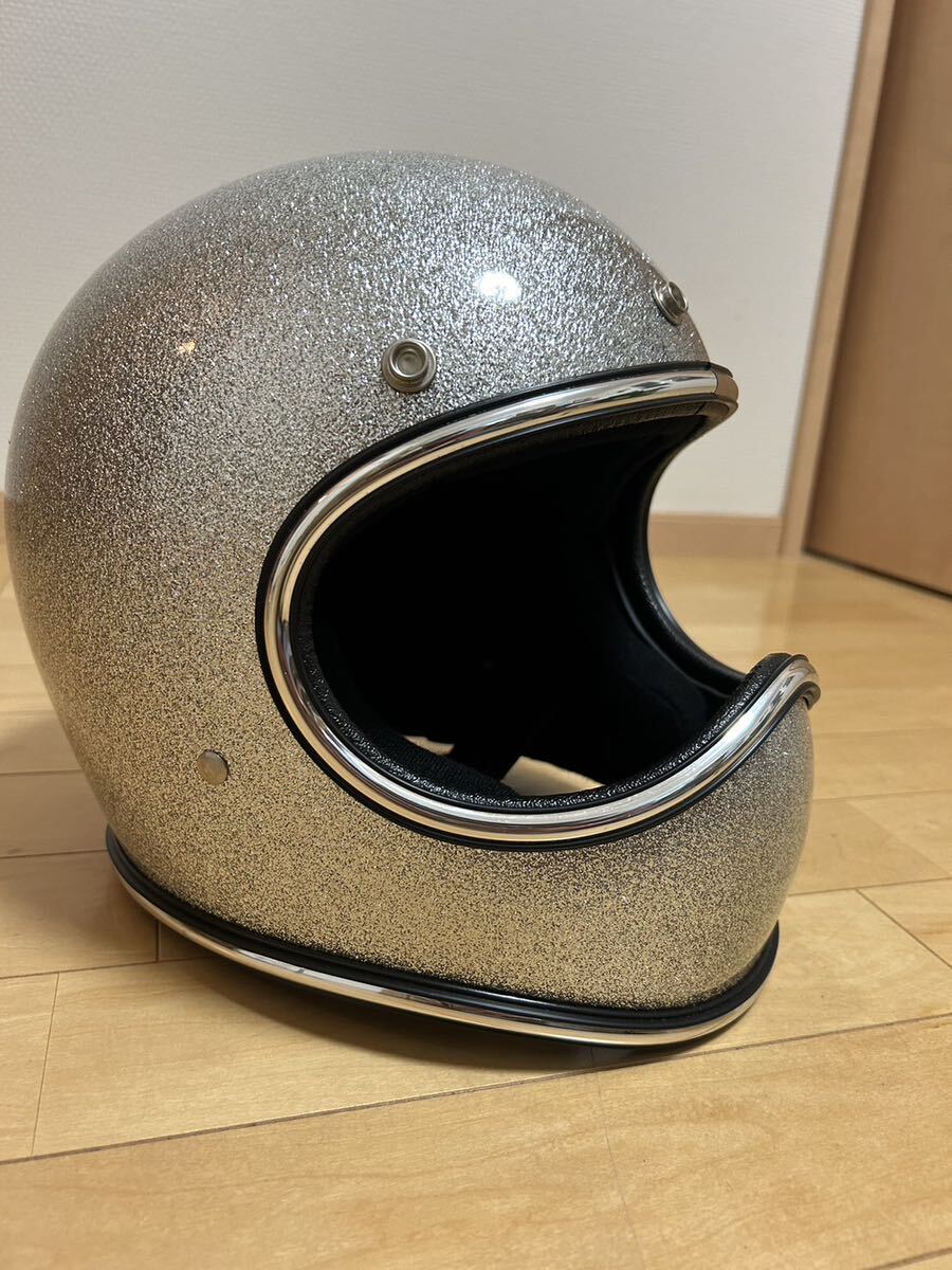 ほぼ新品　TT&CO フルフェイス　ヘルメット　トゥカッター　ギンギラセブンティーズ　70’s シルバー　ラメ　クロームリム_画像1