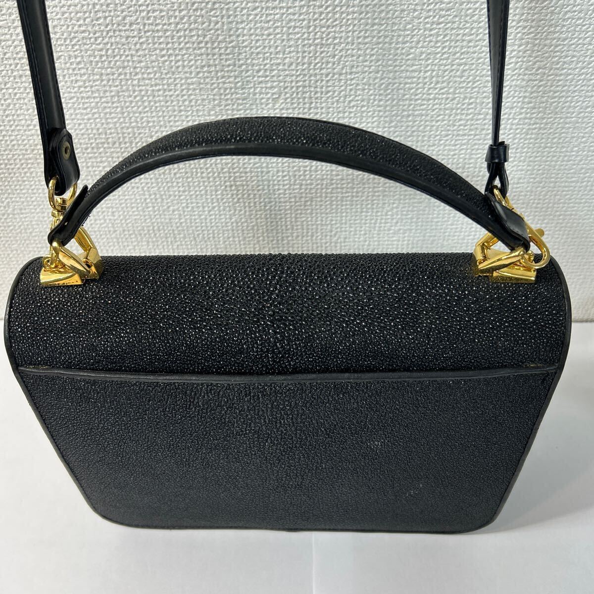 [ beautiful goods ] rare!stingray skin/ stay n gray *ei leather handbag with strap .2way shoulder bag 