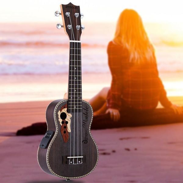 C0023:☆Ammoon 21アコースティック ウクレレ uke 高品質 ローズウッド 4弦スプルー ス ウクレレ 15フレット楽器 (eqピックアップ内蔵)_画像6