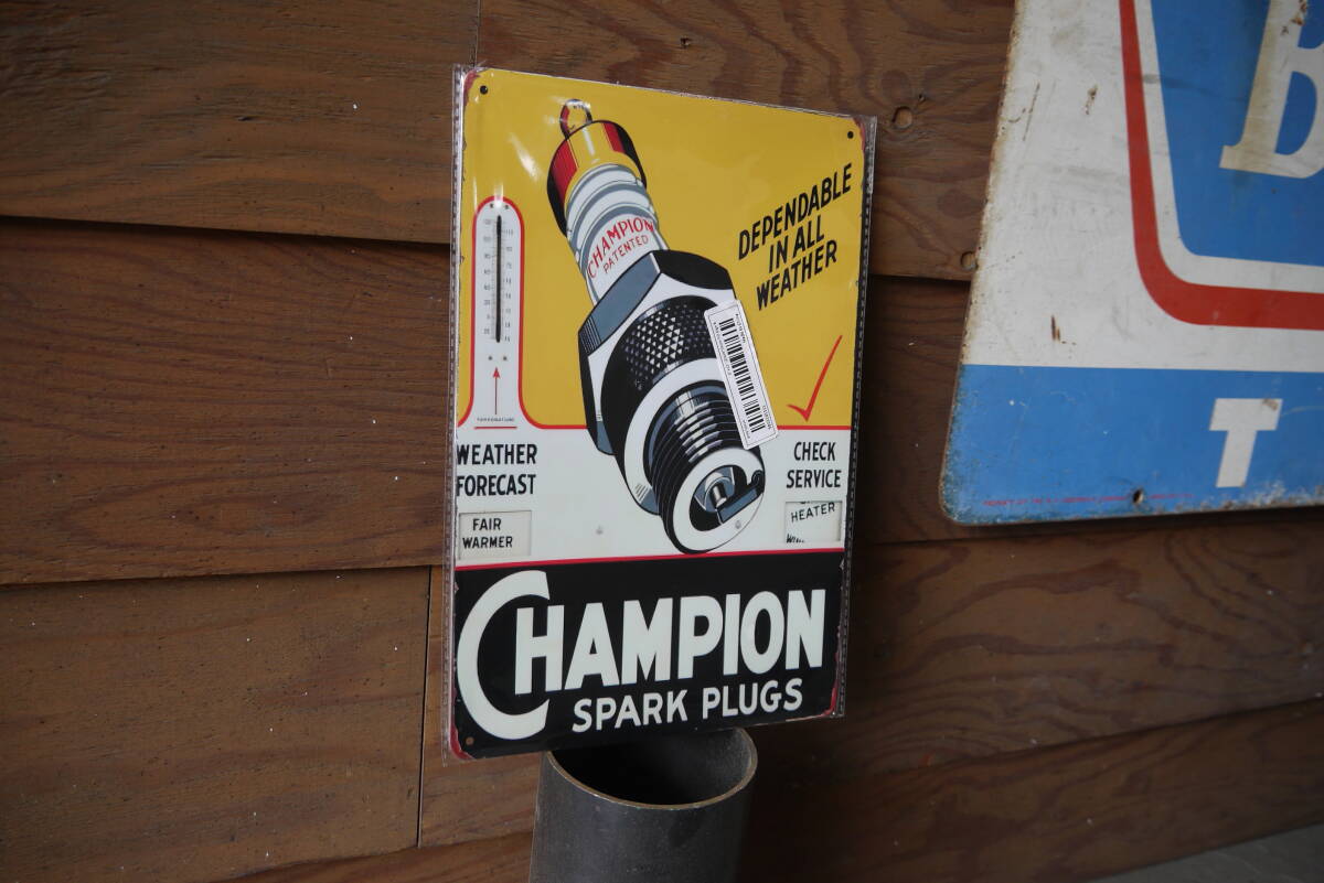 企業広告 ブリキ看板 CHAMPION/チャンピオン　新品　HOTROD KUSTOM_画像1