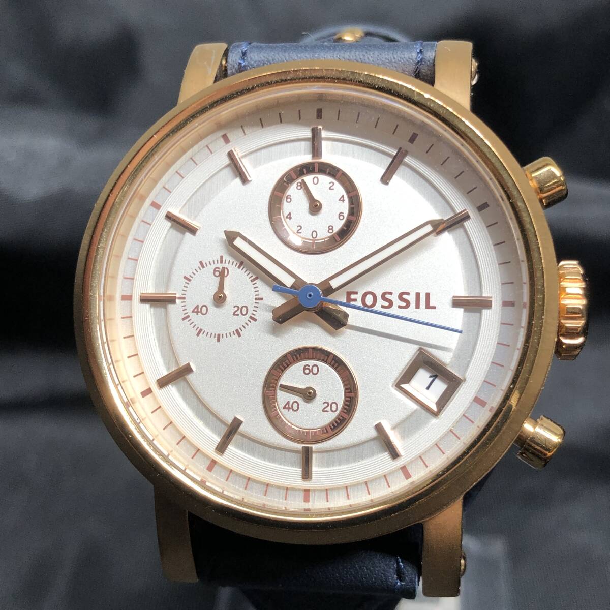 FOSSIL Fossil оригинал The Boy Friend хронограф кожа часы голубой кварц наручные часы Date 3 стрелки 24d.MZ