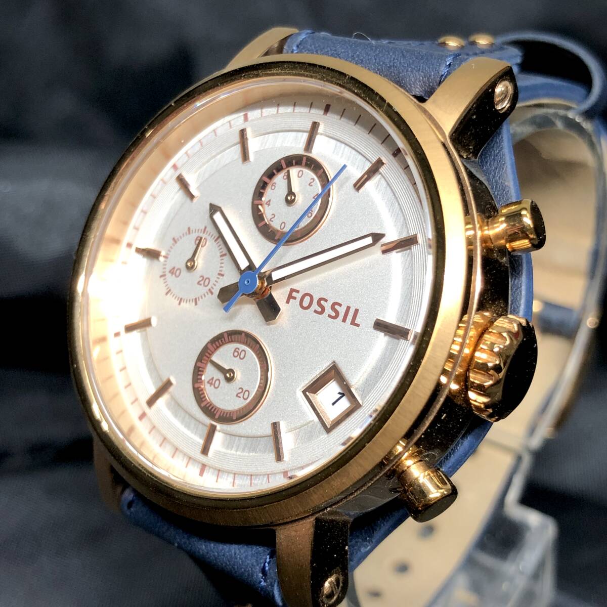 FOSSIL Fossil оригинал The Boy Friend хронограф кожа часы голубой кварц наручные часы Date 3 стрелки 24d.MZ