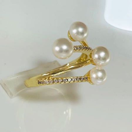 花珠級 本真珠 パールリング 指輪 k18仕上げ ダイヤモンド ベビーパール 最新デザイン フリーサイズ 4.5mmの画像5
